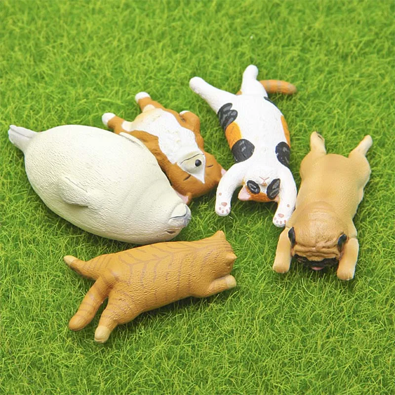 

1pc Sleeping Animals Models Bunny Rabbit Sharpei Dogs Cats Mini Action Figures Collection Cute Dolls Educational Toys for Kids