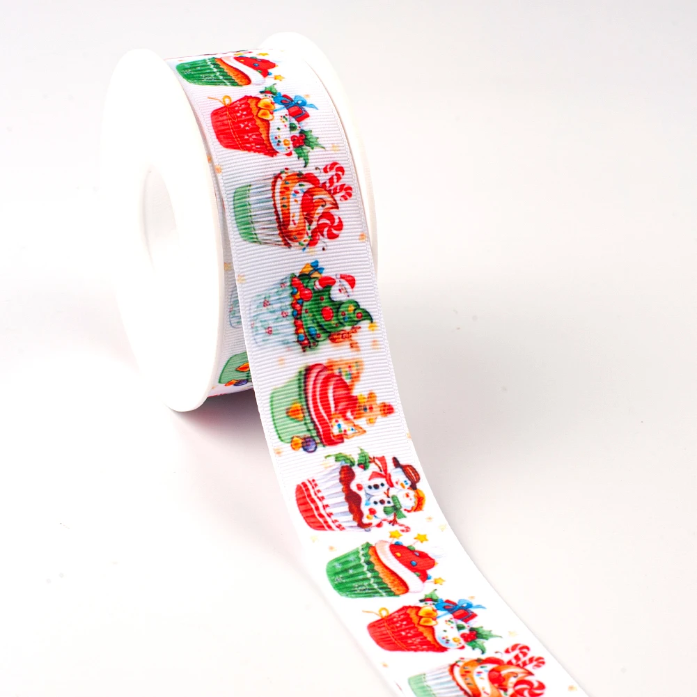 New 50 Yards Festival Christmas Pattern Printed Grosgrain,satin Ribbon Hair Accessories