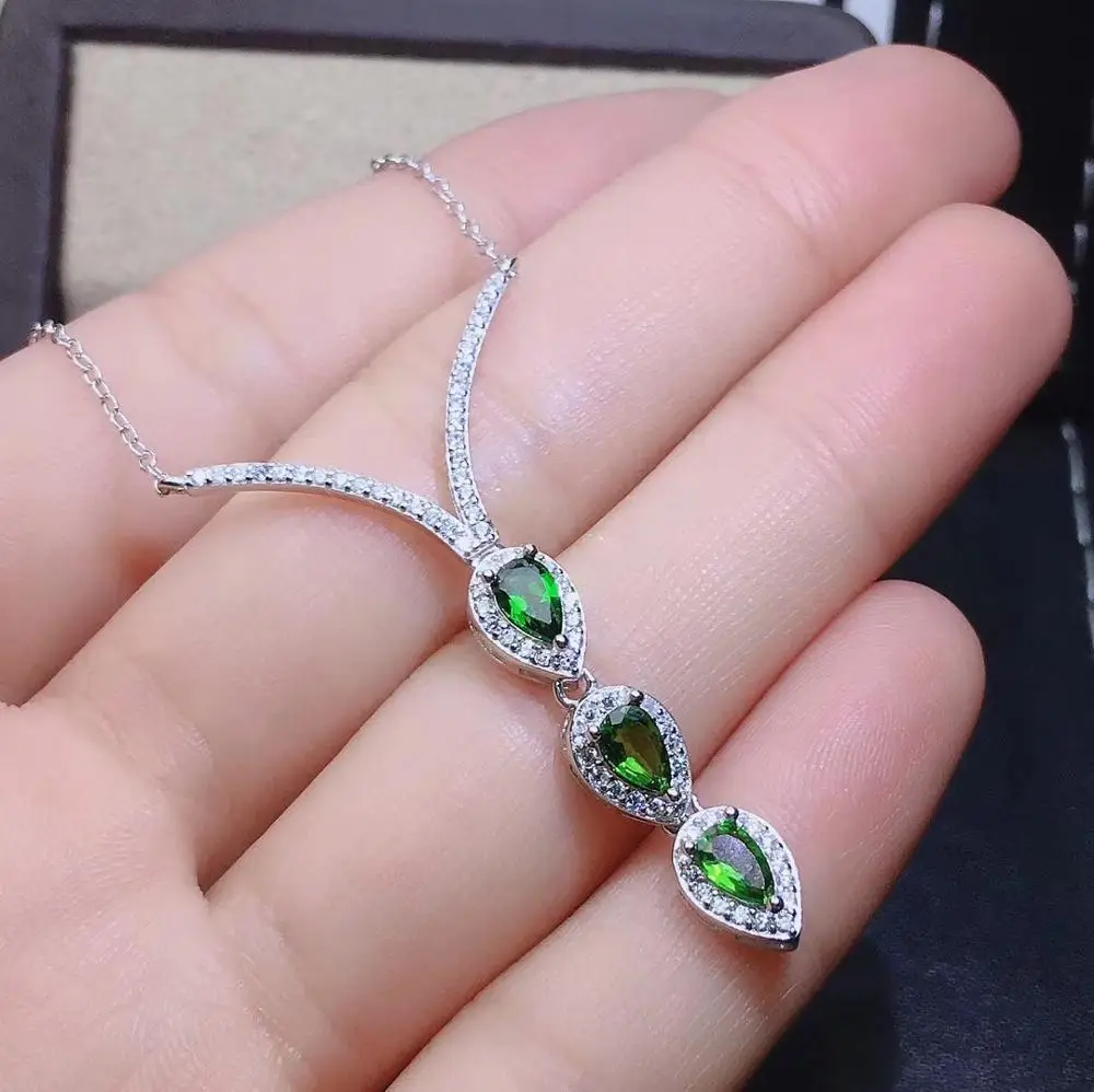 KJJEAXCMY fine jewelry 925 sterling silver inlaid Natural Diopside pendant Female popular supports detection cute