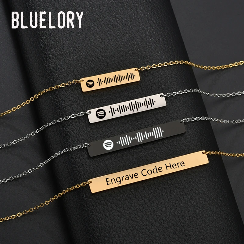 

Bluelory Personalized Engraved Music Spotify Code Women Necklace Stainless Steel Custom Favorite Song Code Jewelry Dropshipping