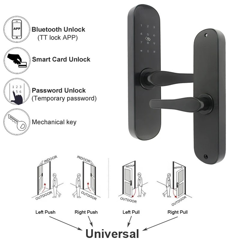 RAYKUBE Electronic Door Lock 13.56Mhz M1 Card Password Bluetooth TT Lock APP Unlock For Hotel / Home /  Office R-FG3BT