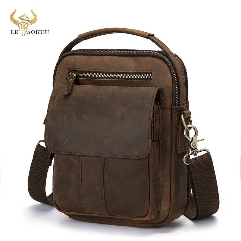 Crazy Horse Leather Male Fashion Casual Design Satchel Crossbody Messenger Strap Bag 10\