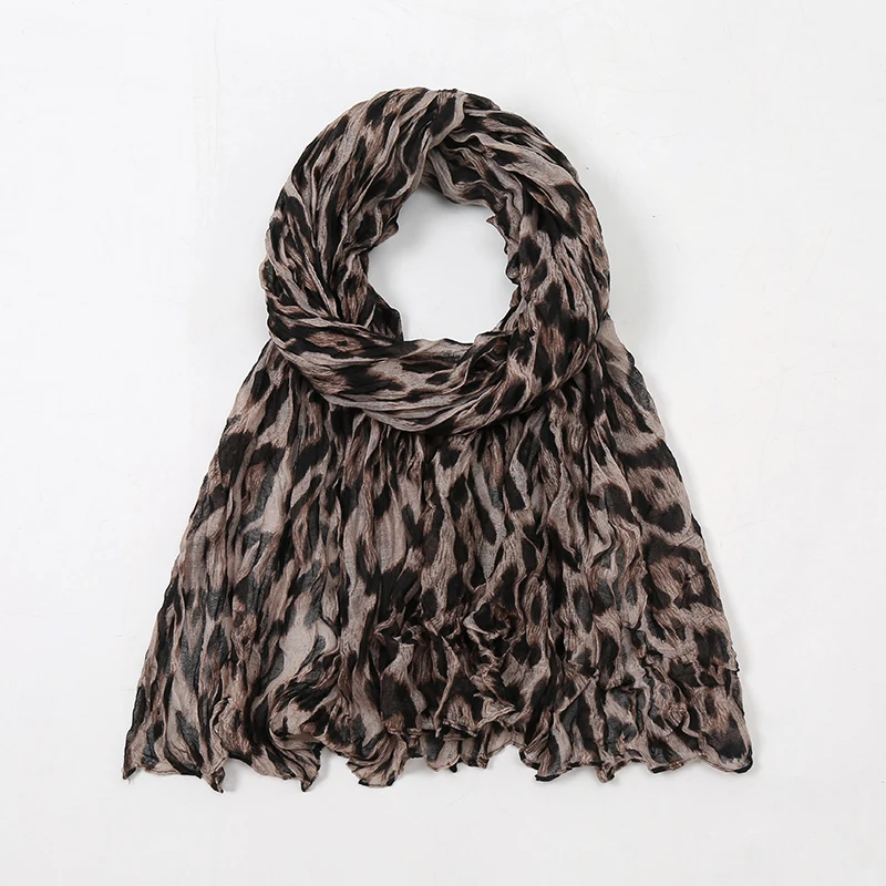 Popular 2021 Women's Scarf Winter Keep Warm Leopard Crinkle Foulard Long Soft High Quality Designer Large Scarf Cotton Shawl