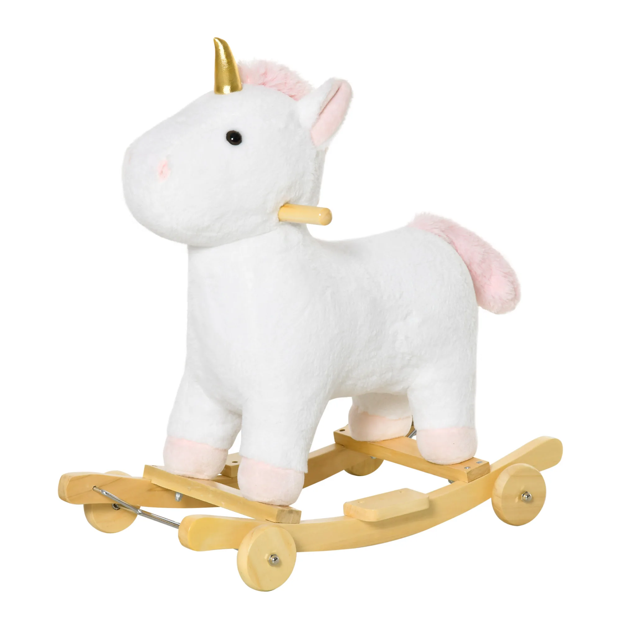 HOMCOM Children's Unicorn-Shaped Rocker for Children + 3-Year-old Plush Rocker 2 in 1 Sound Wheels 63x38x63cm