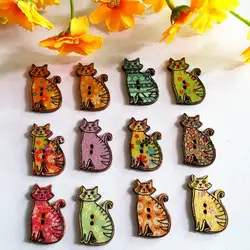 50Pcs New Arrival Animals Cat buttons 2 Holes 18*30mm Printing Buttons Wood Sewing Scrapbooking