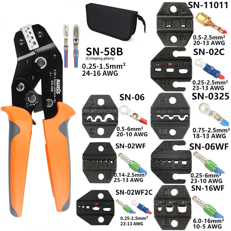 Crimping Pliers SN-58B +8 Jaw Kit Bag for 2.8/4.8/6.3 Tube Insulation Cable Connector Electrical Wire Electrical Clamp Min Tools