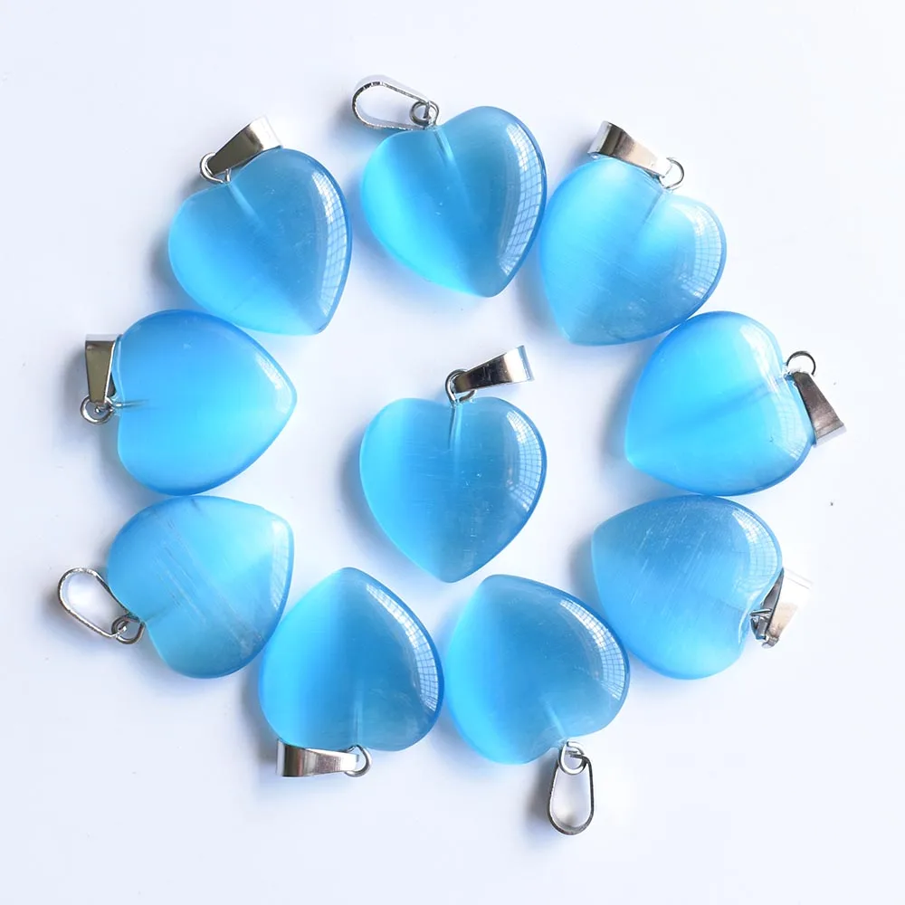 New beautiful synthetic cat\'s eye stone blue  heart shape pendants 20mm for DIY jewelry making 30pcs/lot Wholesale Free