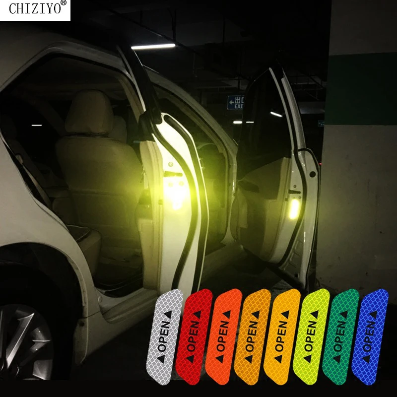 4PCS Reflective Safety Stickers for Car Door Bicycle Door Open Warning Tape Multicolor Decals