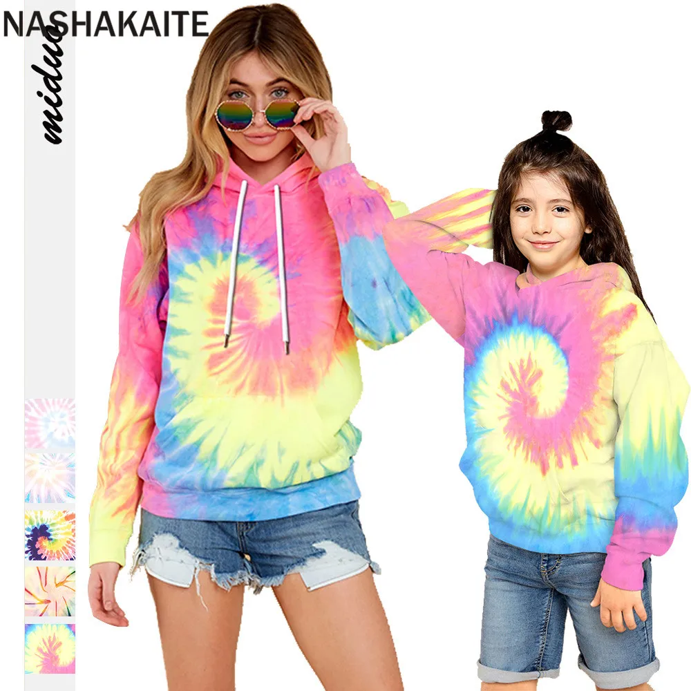 NASHAKAITE Family Sweatshirt Mother Daughter Clothes Autumn Winter Tie-dye Print Hoodies Sweatshirt For Mommy And Me Family look