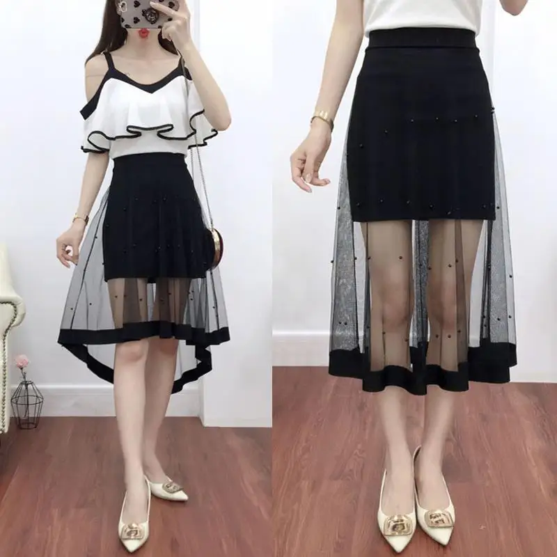 

Spring/Summer Irregular Skirt Swallowtail Dress Tulle Skirt Female Summer Woman Skirts Faldas Jupe