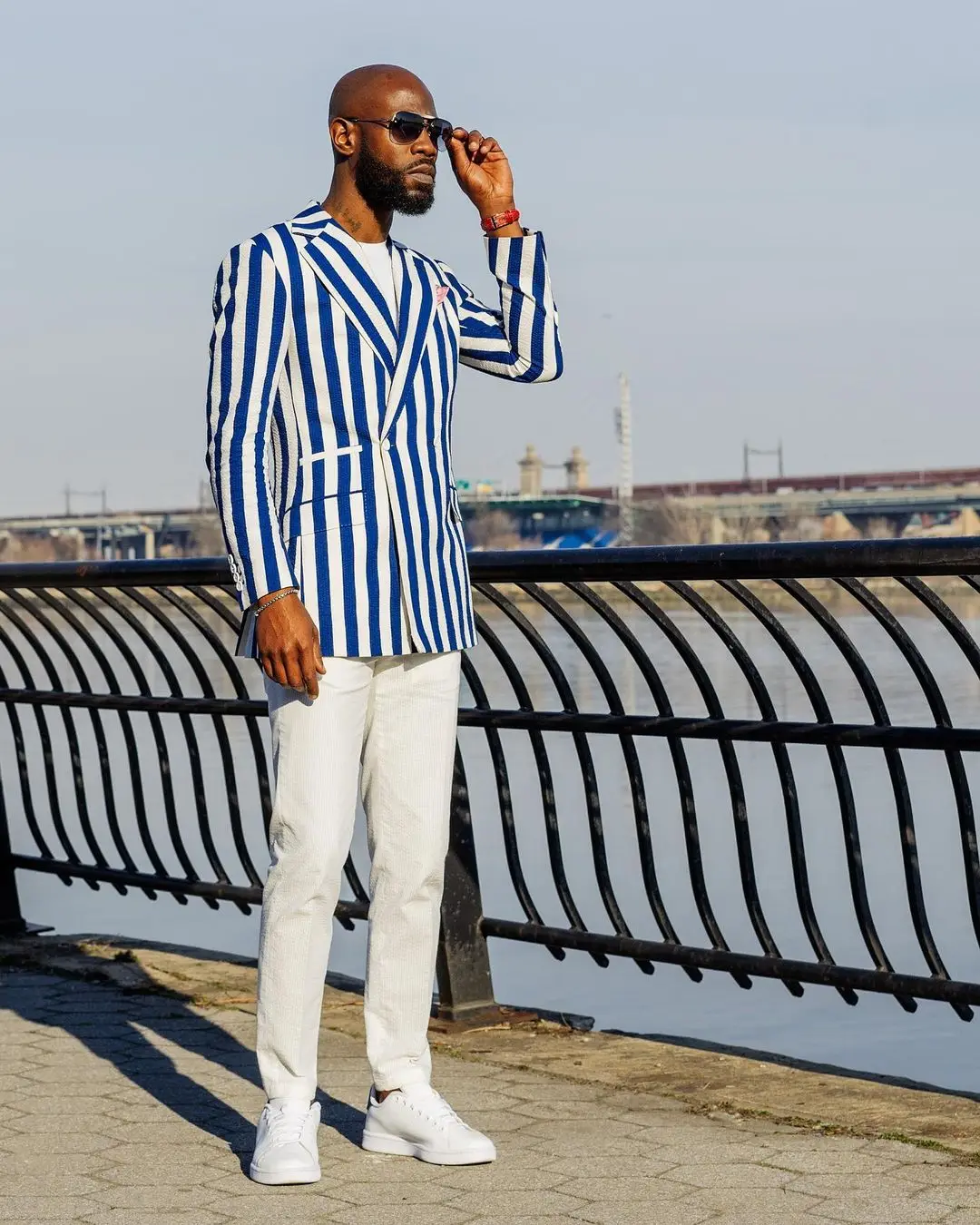 Tuxedos de mariage à rayures pour hommes, 2 pièces, Blazer et pantalon blanc à rayures bleues sur mesure, costume décontracté pour marié