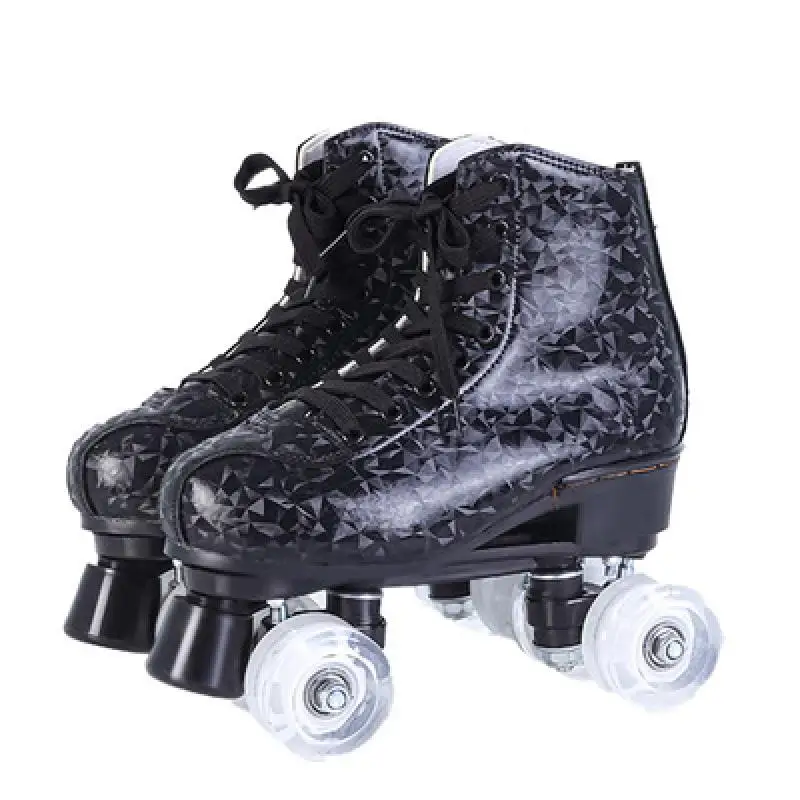 Roller Skate Shoes Pu Leather 4 Wheels Outdoor Skates Double Row Roller Shoes Adult PU Wheel Sliding Quad Sneaker Size 36-45