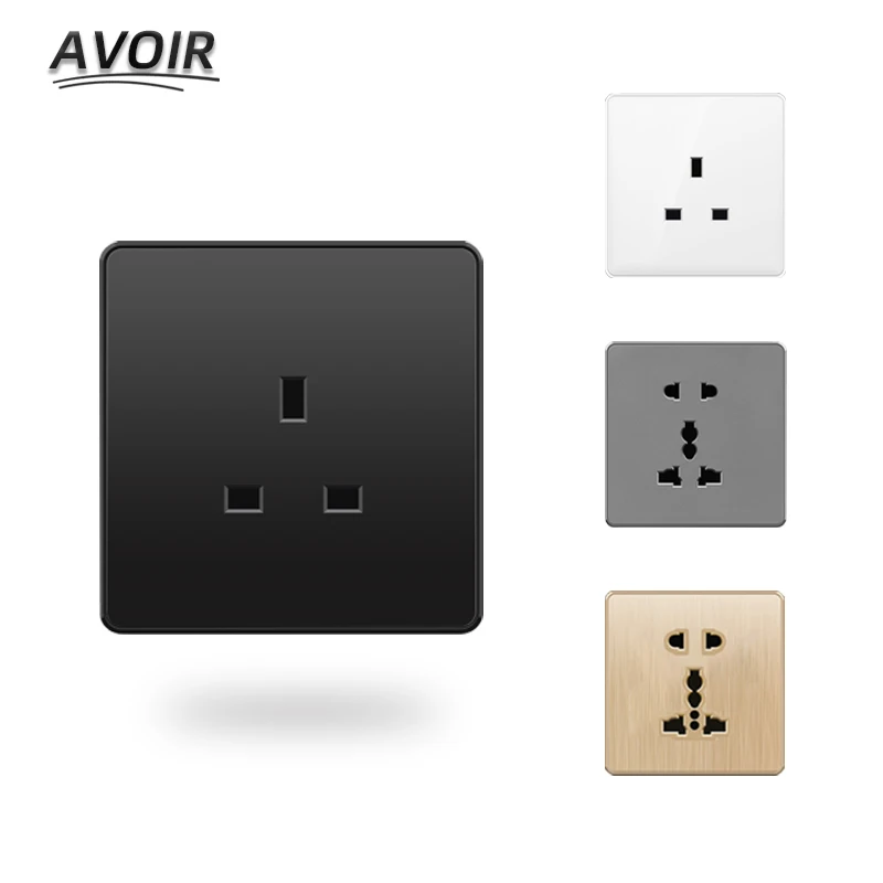 

Avoir UK Wall Power Socket Type 86 Square Hole Gray White Black Gold Plastic Embedd Panel Universal 3/5 Hole Outlet 110-250V