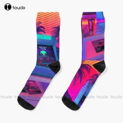 Arcade Dreams Synthwave Retrowave Outrun Rad 80S Vaporwave Socks Long Socks For Men Christmas Fashion New Year Gift Thanksgiving