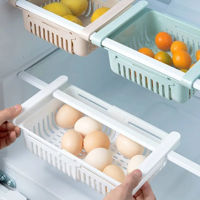 

Adjustable Stretchable Refrigerator Organizer Drawer Basket Refrigerator Pull-out Drawers Fresh Spacer Layer Storage Rack