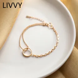 New Trend Retro Design Hollow Circular Geometric Chain Stitching Bracelets Round Interlock Charm Adjustable For Women Jewelry