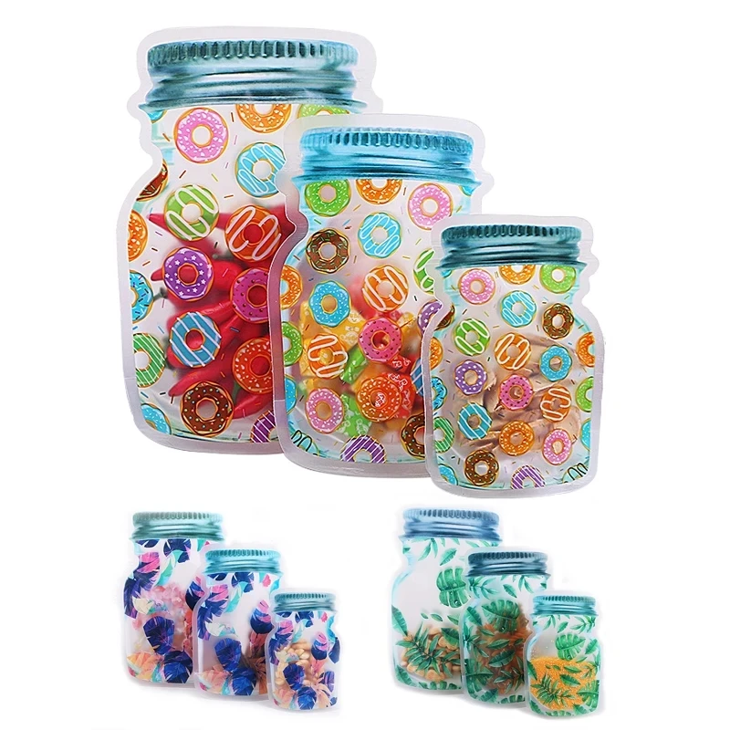 10pcs Reusable Bag Mason Jar Bottles Nuts Cookies Zipper Seal Food Storage Bags Snacks Kitchen Freezer Organizer Portable Travel