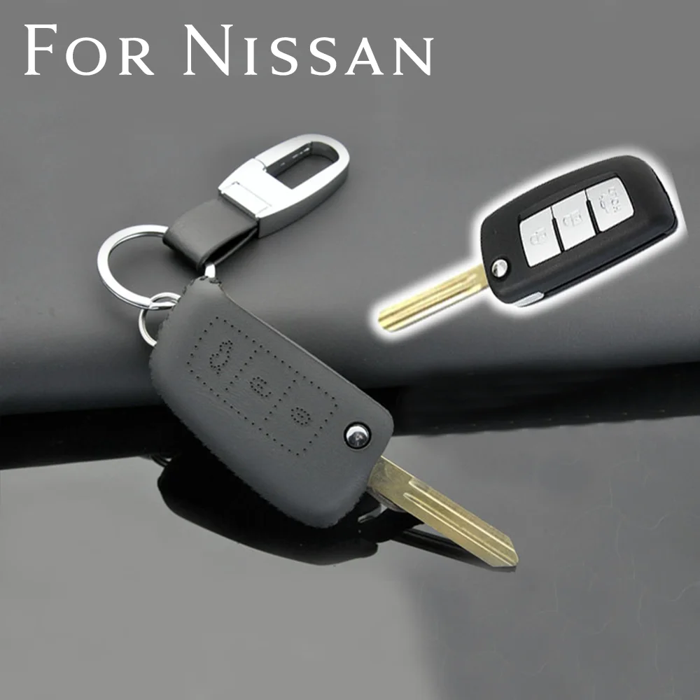 

Top Layer Leather Smart Remote Car Key Case Cover Skin Protector Fob Keychain Fit For Nissan Rogue Fold Pathfinder Altima