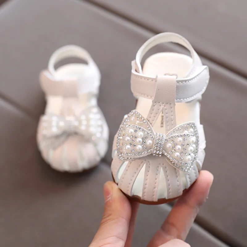 Summer Baby Girls Shoes 2024 New Children Princess Bow Casual Leather Kids Shoes White Pink Breathable Non-slip Sandals B876