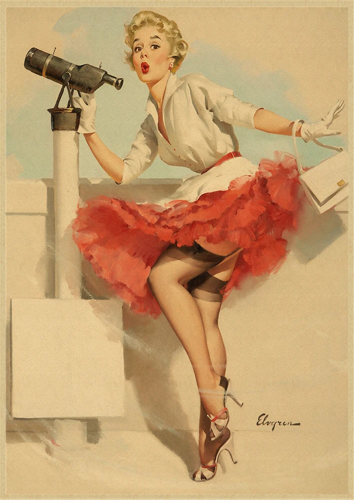 Pinup Girls Series 3 World War II Vintage Kraft Paper Classic Poster Bar Cafe Living Room Dining Wall Decorative Paintings