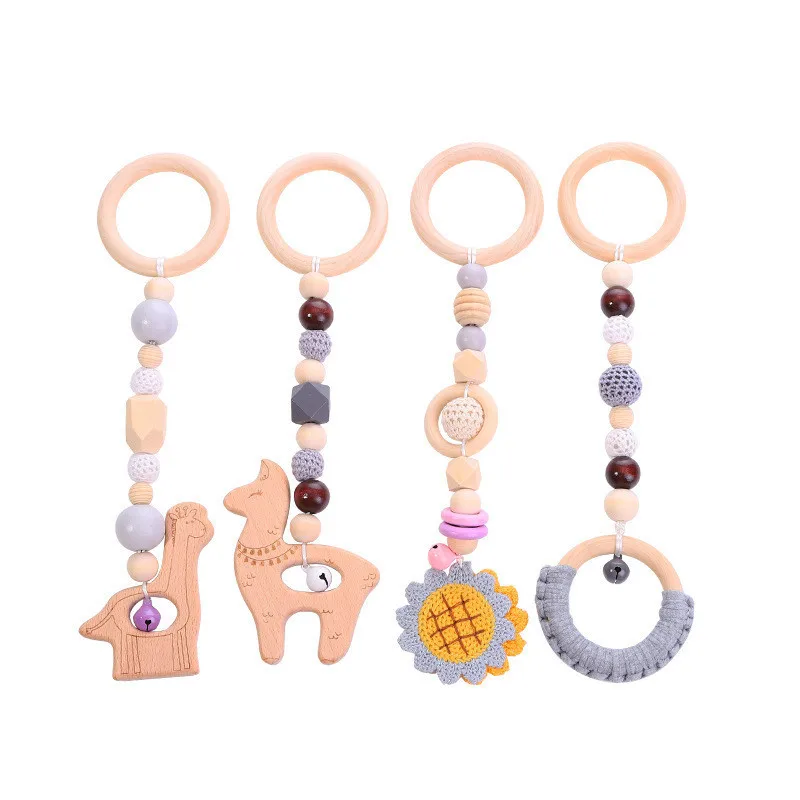 4 pcs/set Baby Room Hanging Decor Ornaments Wood Chain Rattle Toys Kids Gym Play Rack Ring-pull Hanging Decoration Accessorie