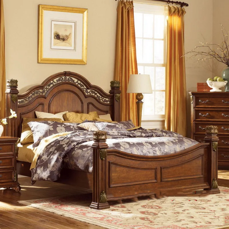 

modern european solid wood bed 2 people Fashion Carved American style french bedroom furniture tb001