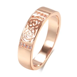Kinel New Trend Glossy Hollow Flower Rings for Women 585 Rose Gold Natural Zircon Ethnic Bride Ring Wedding Vintage Jewelry