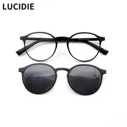 LUCIDIE 2021 Fashion Round Style Clip on Sunglasses TAC Lens Removable Vintage Eyewear Brand Design Sun Glasses Driving Goggles