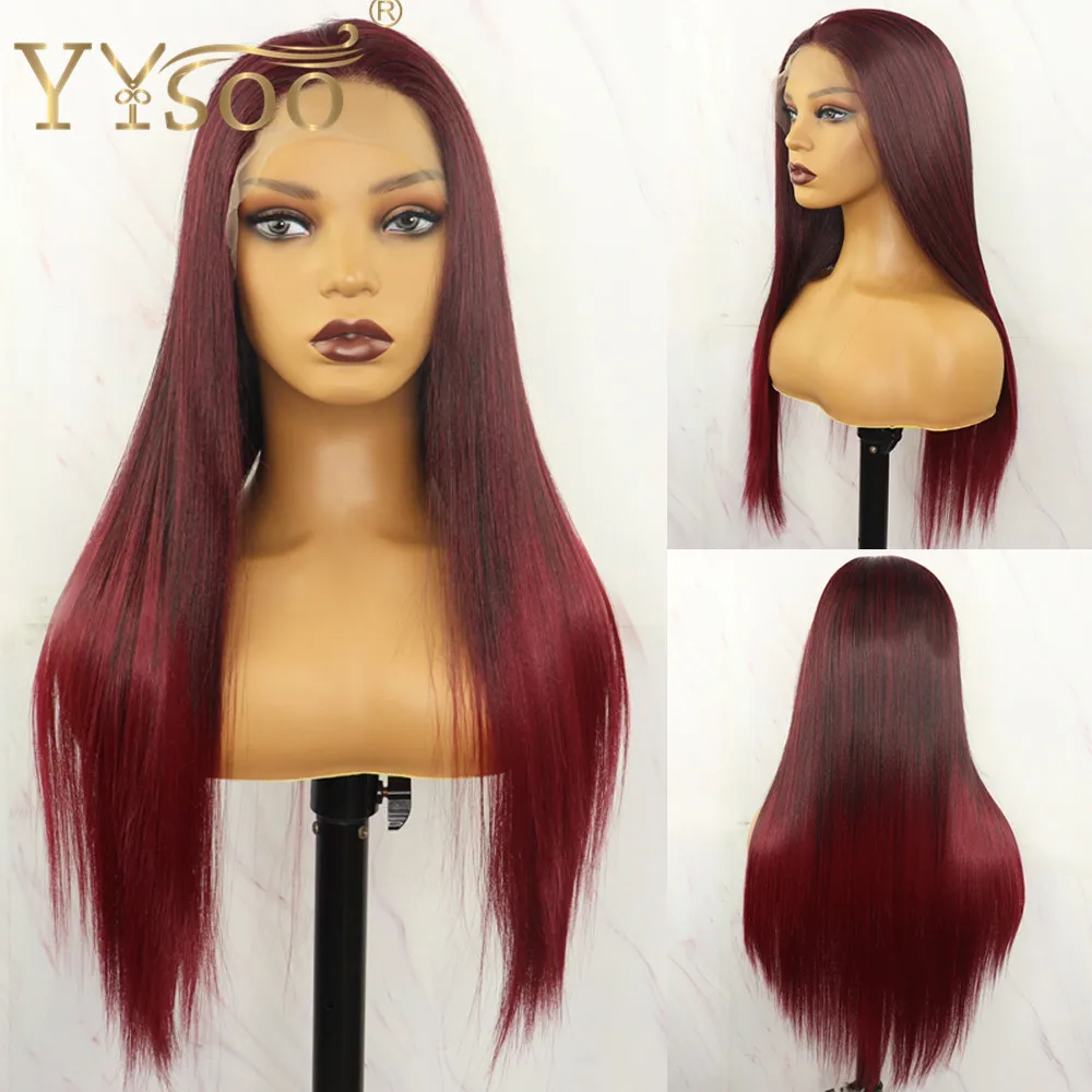 YYsoo 1B/39 Long Silky Straight 13x6 Futura Heat Resistant Lace Front Wigs for Black Women Glueless Synthetic Lace Front Wig