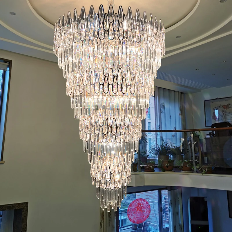 Postmodern Light Luxury Hall Chandelier High-end Luxury Duplex Stair Long Chandelier New Villa Crystal Chandelier