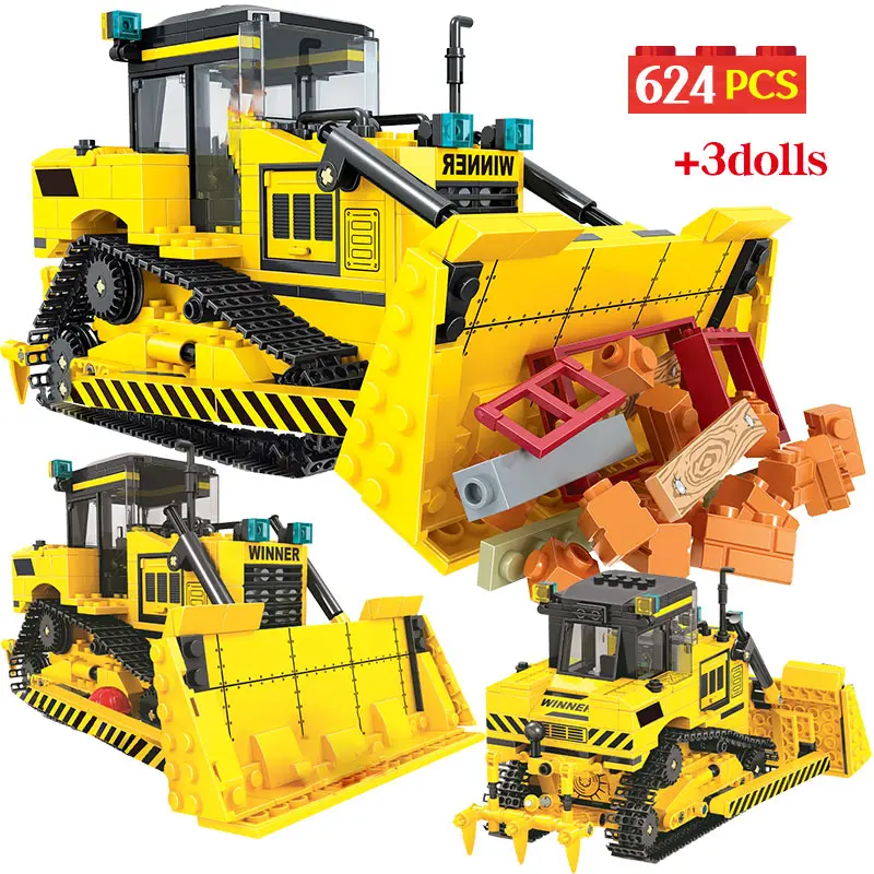 

624pcs City Engineering Truck Car Building Blocks Construction Vehicle Crane Bulldozer Bricks Toys for Children