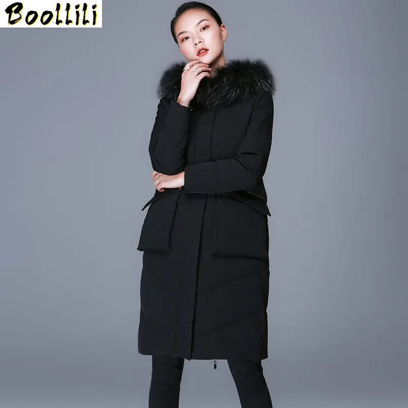 

Down Boollili Women's Jacket Hooded Winter Coat Raccoon Fur Collar 90% White Duck Down Coats Korean Invierno Mujer 2023