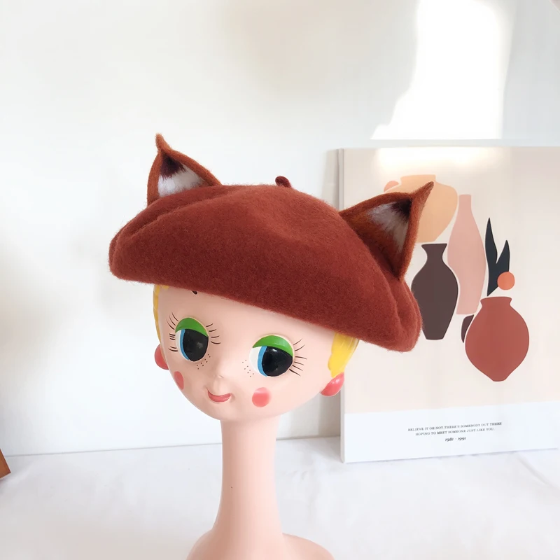 Women Winter Nick Fox Ear Beret Handmade Adult Size Hat  display picture 3