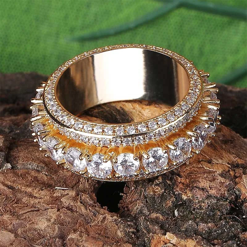 Hip Hop Micro Pave 1 Row AAA Cubic Zirconia Bling Iced Out Spinner  Rings for Men Women Hip hop Fashion Rapper Jewelry