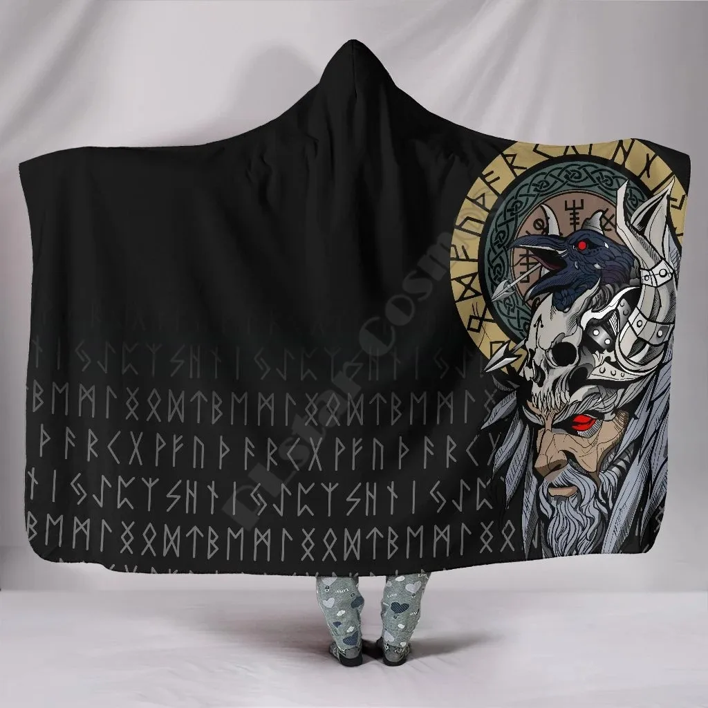 

Viking Style Odin Raven Hooded Blanket 3D All Over Printed Wearable Blanket Adults For Kids Hooded Blanket