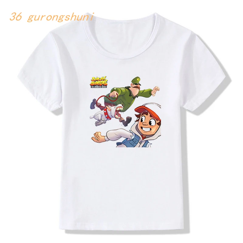 Engraçado quente subway surfers jogos meninas camisetas gráficas crianças roupas menino dos desenhos animados t camisa crianças roupas meninos verão camiseta