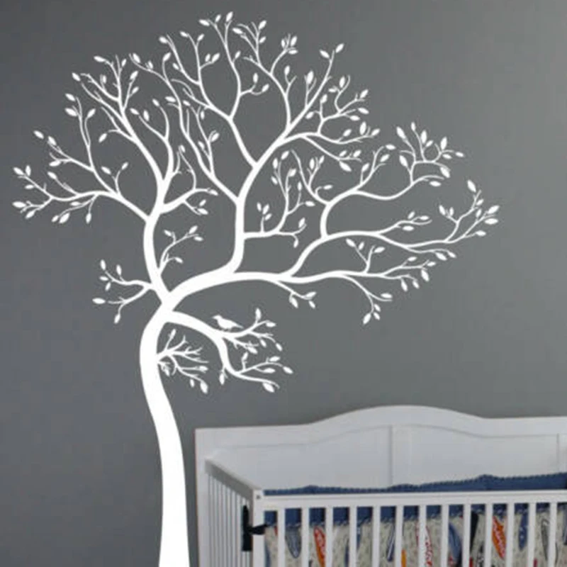 Big Cartoon Tree Leaves Wall Decal Playroom Baby Nursery Jungle Forest Trees Nature Wall Sticker Kids Room Vinyl Home Decor