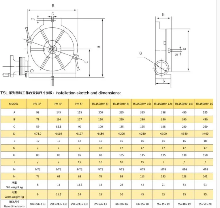 HV5 125mm diameter milling machine horizontal vertical turntable high precision