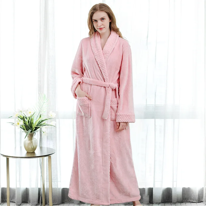 Aanpassen Nama Datum Vrouwen Mannen Warm Dobby Coral Fleece Badjas Winter Dikke Flanel Thermische Kimono Dressing Gown Bruid Peignoir