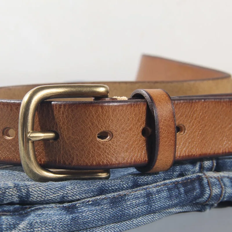 Thick Cowhide Belt Women's Pure Copper Button Top Cowhide All-match Casual Jeans Belt High Quality Retro Luxury Women Belt