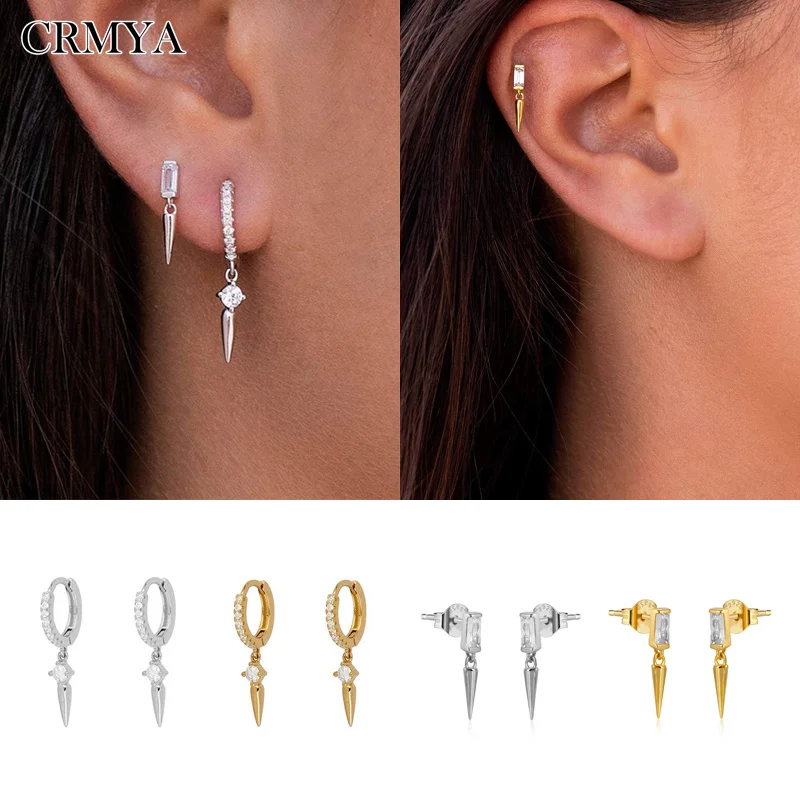 CRMYA Gold Silver Filled Unusual Hoop Earrings For Women CZ Zircon Cicle Stud Earring Piercing Ear Girls Christmas Gift Jewelry