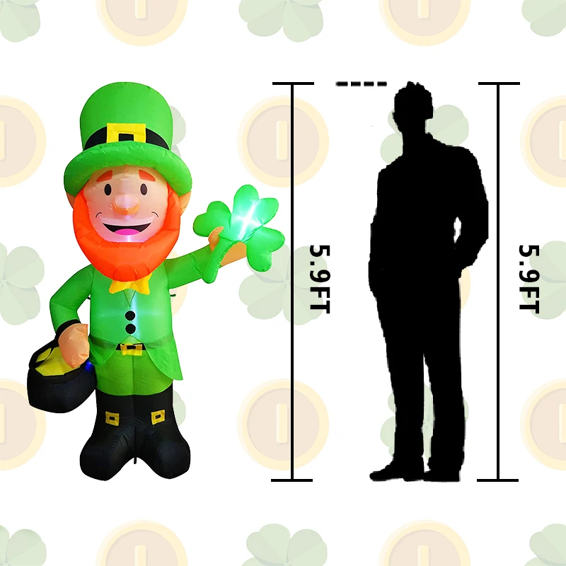 6 ft St Patrick Standing Leprechaun Inflatable Theme Party  Inflatable Decoration Lawn Ornaments LED Light Yard  Inflatable Toys