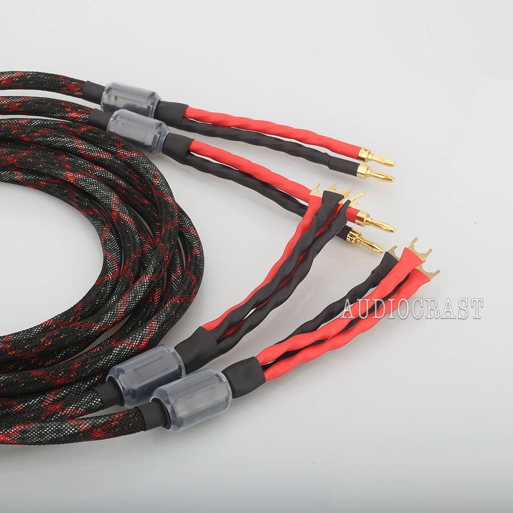 HiFi Audiophile Biwire Speaker Cable Banana to Banana Spade 2 to 4 Connector High-End Audio Bi-wire Cable