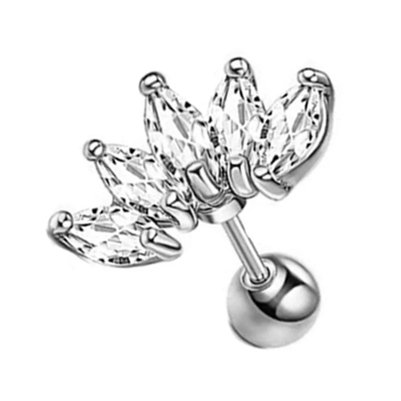 Crystal Flower Tragus Piercing Earring, Flat 16G