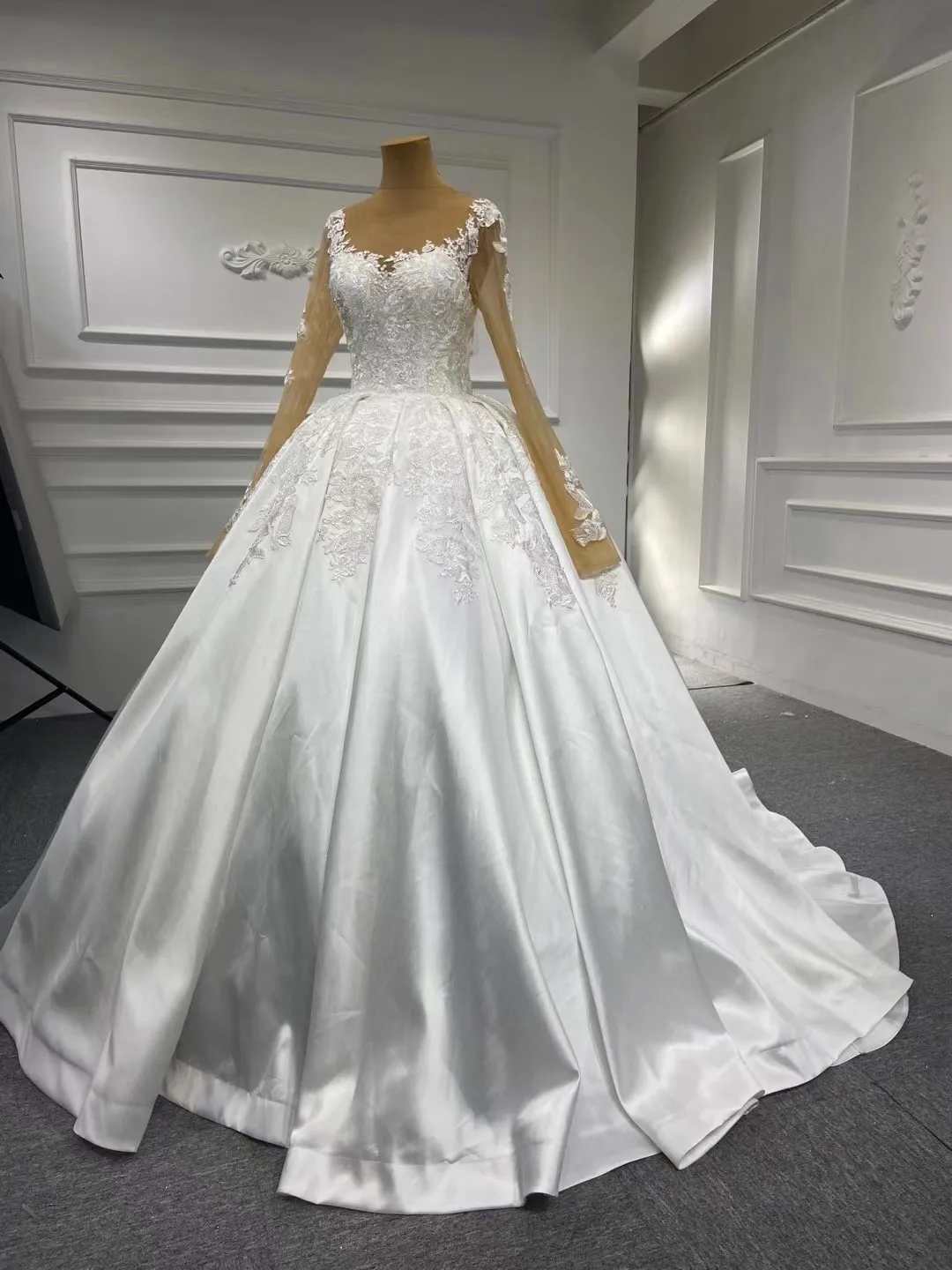 Rsm coleção 2021 turco frisado cristal cetim vestidos de casamento dubai árabe manga longa vestidos noiva vestido oriente médio w