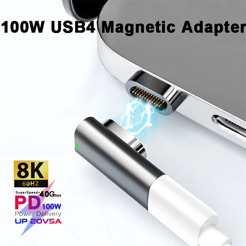 100W 24 Pin USB4 Gen 3 Magnetic Type-C Adapter 5A 8K@60Hz 40Gbps USB-C Convertor For Macbook Compatible with Thunderbolt 3 4