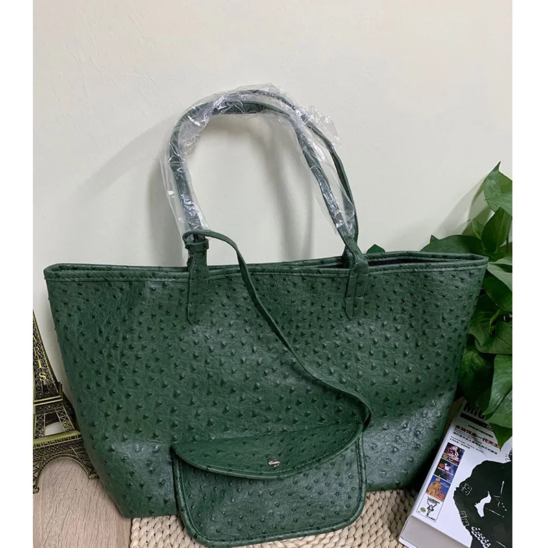 TOPHIGH Fashion Shop Bag Women Gray Bags Snake Crocodile Tote Shopping Bag Ostrich Pattern Leather Composite Purse Handbag New