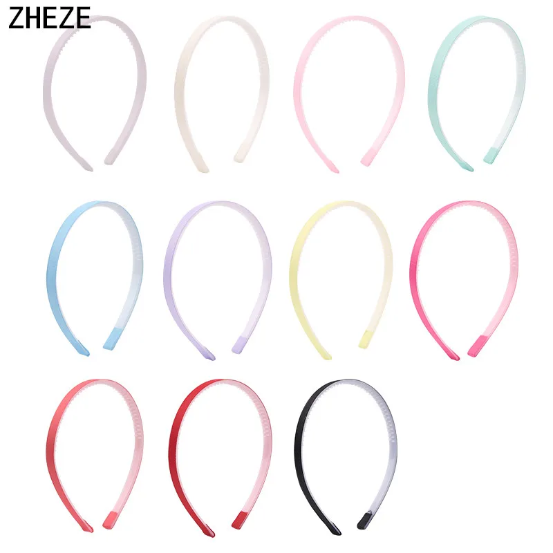 20Pcs/Lot NEW 10mm Ribbon Head Hoop With Teeth For Girls Children Solid Plastic Hairband Women Satin Headband