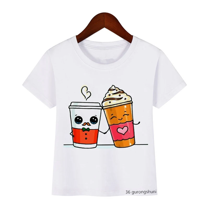 

New Products Boys/girls T-shirt Cute Milk Tea and Ice Cream Cartoon Print T Shirt Custom Summer Tops Children Clothing