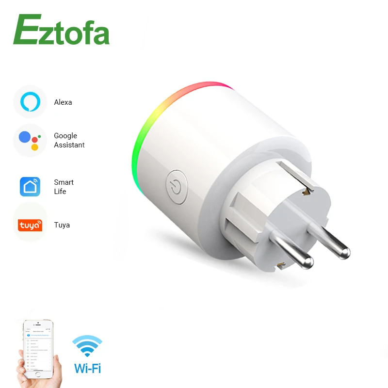 EU Wifi Smart Home Outlet Plug Socket 16A Power Monitor RGB Tuya APP Remote Control Wireless Socket Support Alexa Google Home